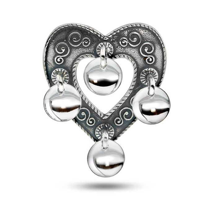 Hovedbilde Sølje hjerte, oksidert m/løv