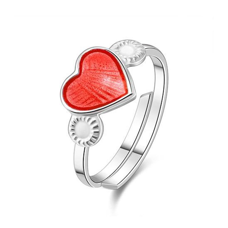 Ring sølv - 8 mm Rød hjerte