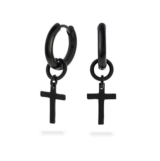 Hovedbilde Kors øreringer i sort stål