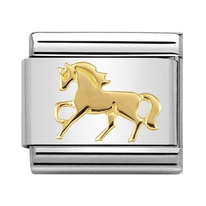 Nomination Hest Links i stål med 18K gull