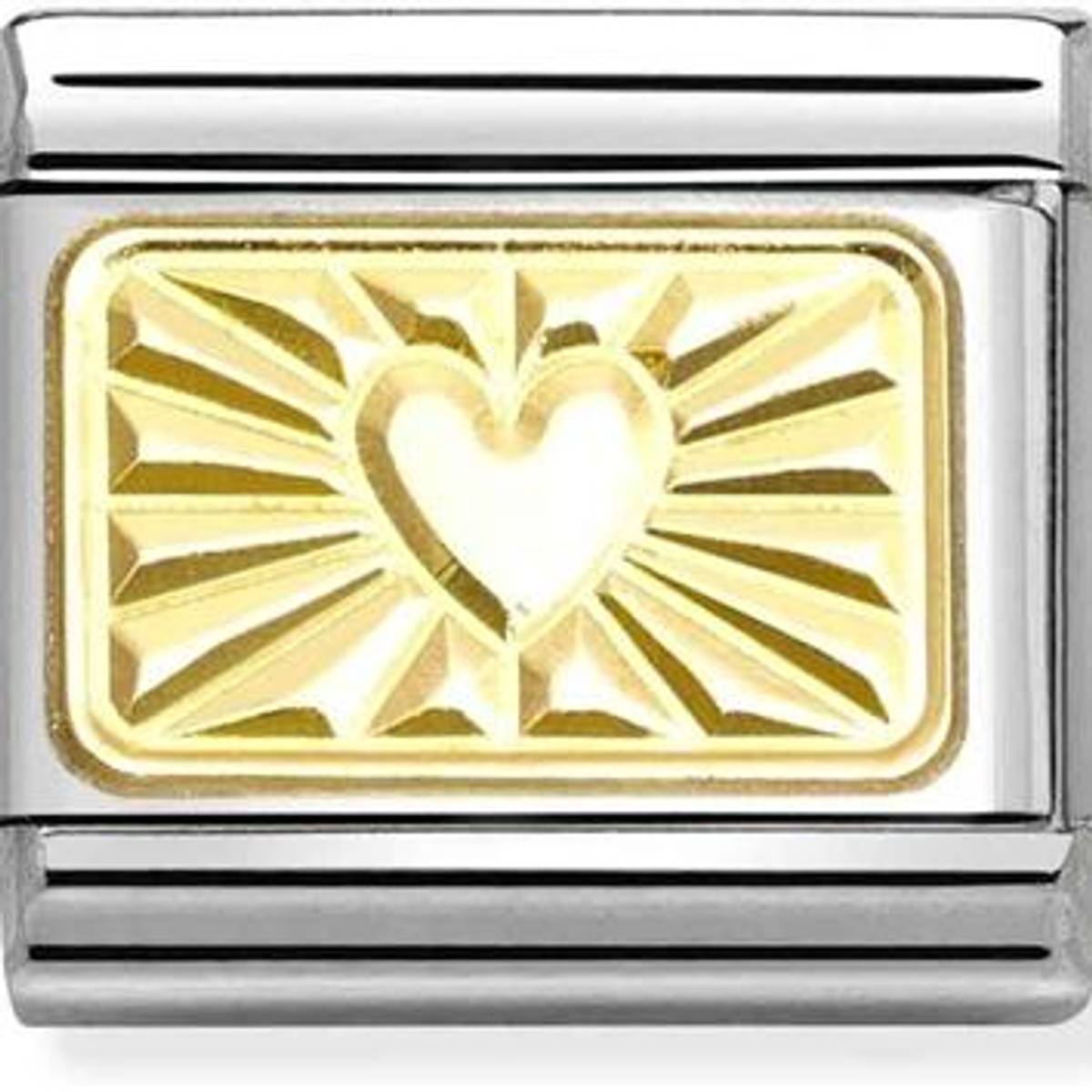 Nomination skinnende Hjerte Links i stål med 18K gull