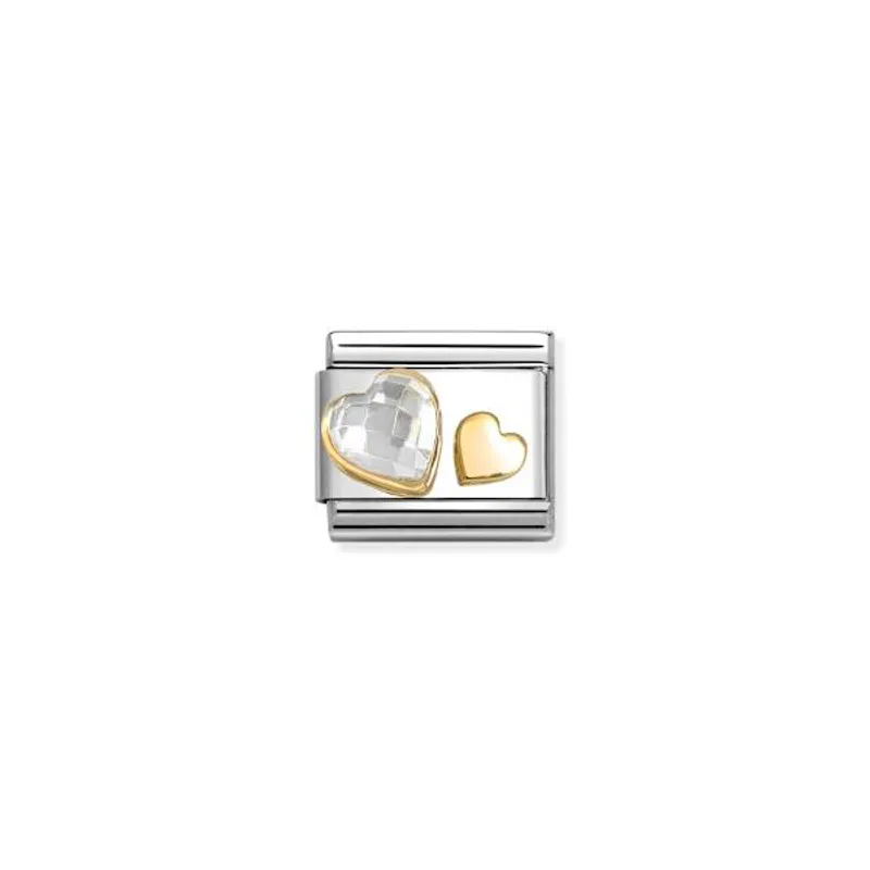 Nomination  Hjerte dobbelt med blank zirconia og 18K